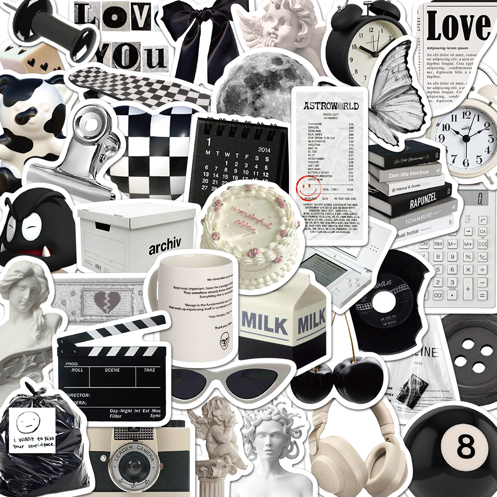  61Pcs Vintage Black and White Stickers,Retro Black