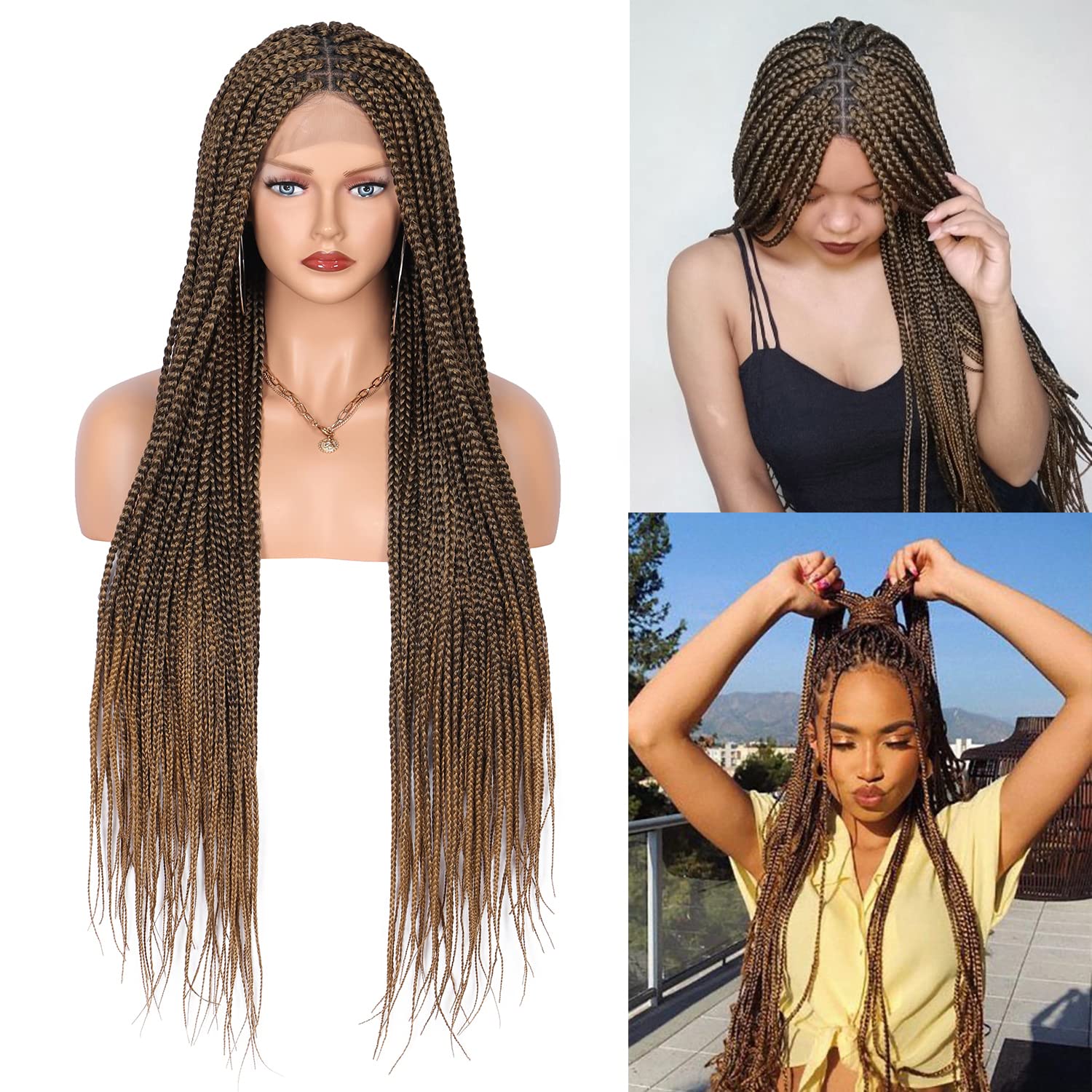 Corncow Braided Wigs Four Box Braids Synthetic Hair Lace Front Wig wit –