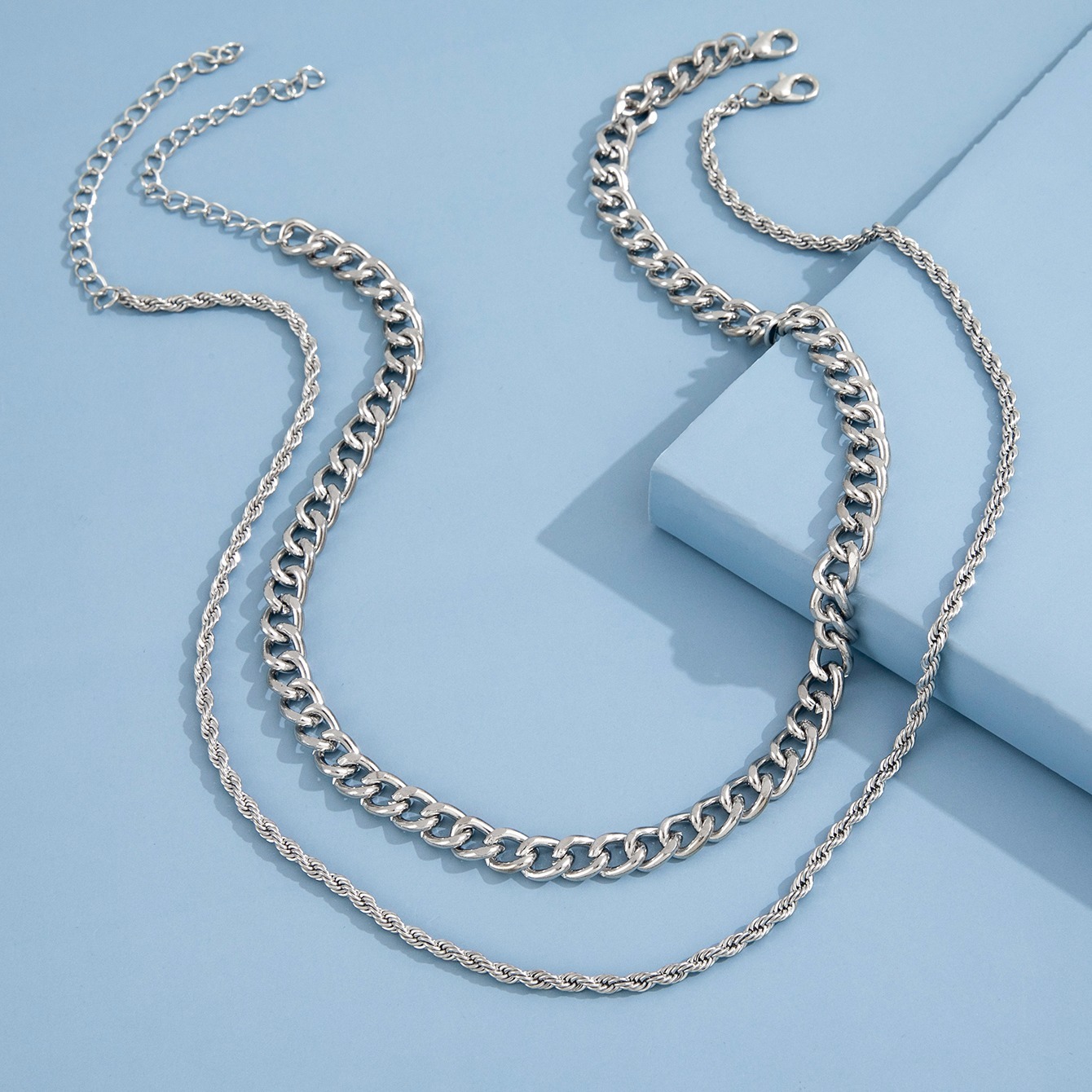 2pcs Men's Double Layered Necklace Set