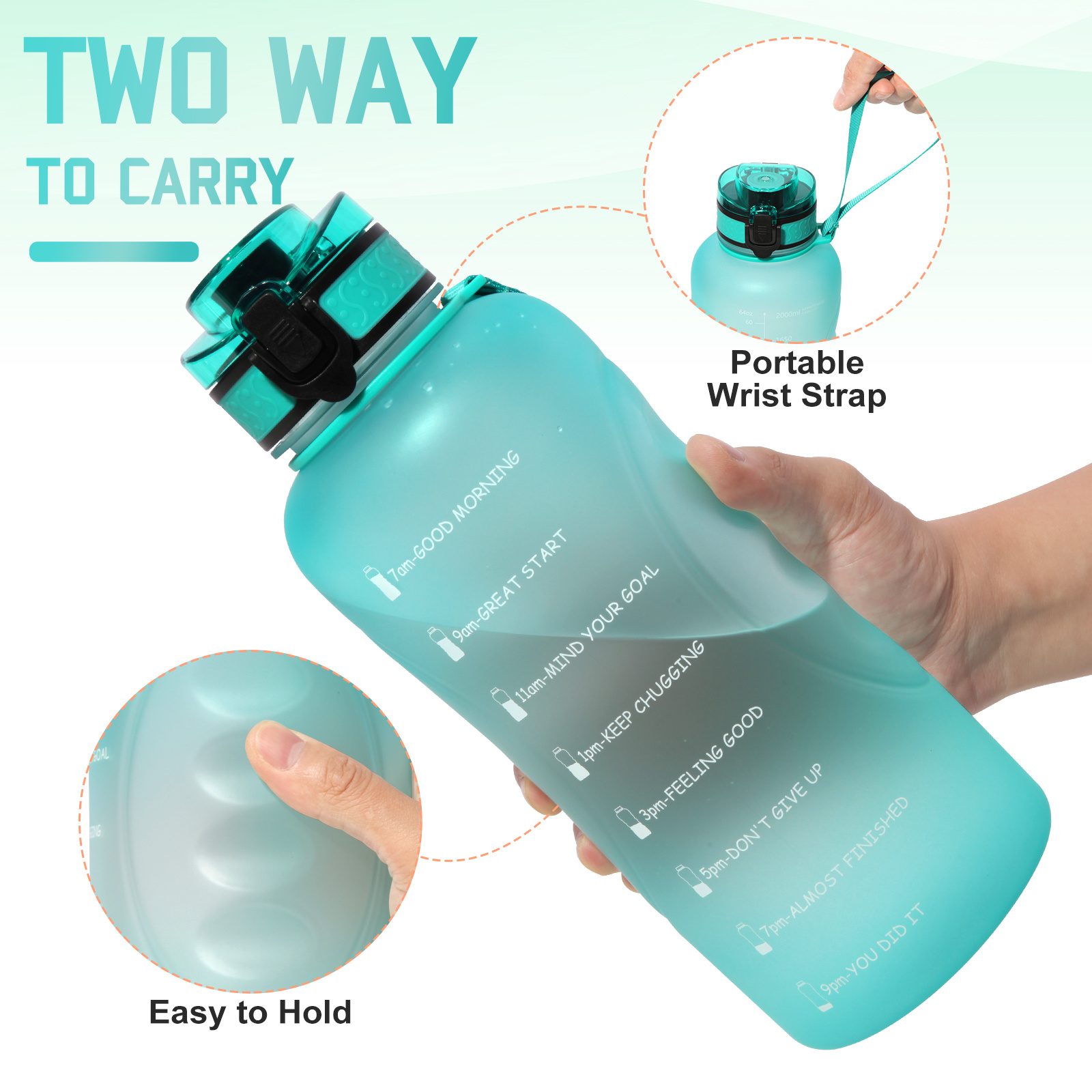 GEMFUL-botella de agua grande de 3 litros, jarra portátil inspiradora sin  BPA con marcador de tiempo y pajita, para deportes al aire libre y Fitness