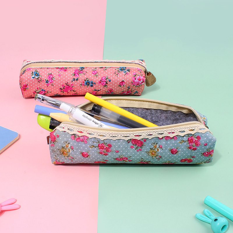 Pastoral Floral Pencil Case Canvas Stationery Zipper Bag Lovely Pen Bags  School Supplies Gift Accessories