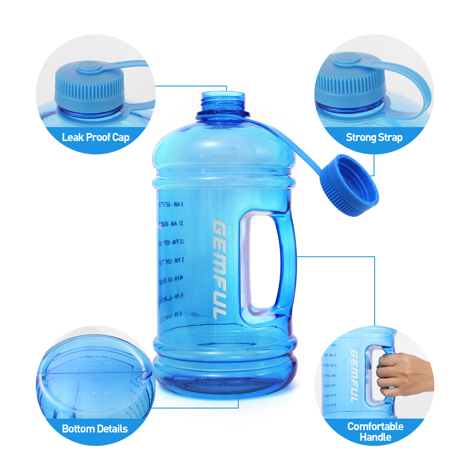 Tzgsonp 3 Pack Water Bottles Set with 2L Large Bottle 900ML Portable Bottle  and 500ML Mini Bottle with Time Marker Leak-Proof Gradient Water Jug 