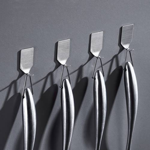 5pcs Silver Stainless Steel Wall Adhesive Hook Multi-function Hook