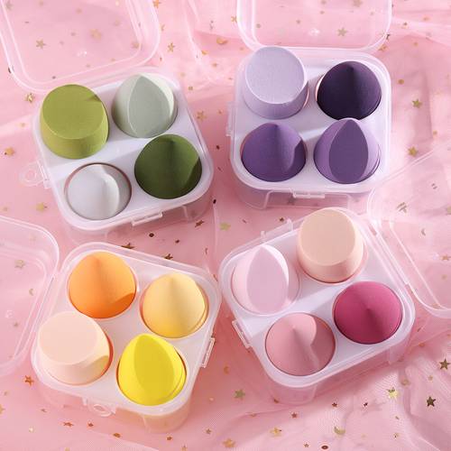 4 Pcs Beauty Eggs Transparent Box Flawless For Creams, Powders And Liquids