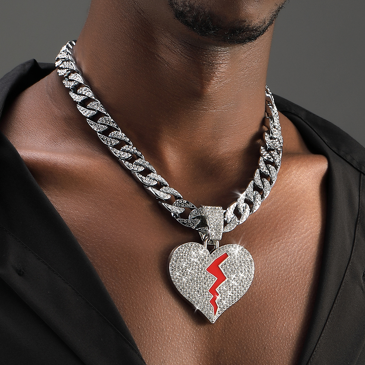 Cracking Love Pendant With Cuban Chain, Creative Necklace For Boyfriend