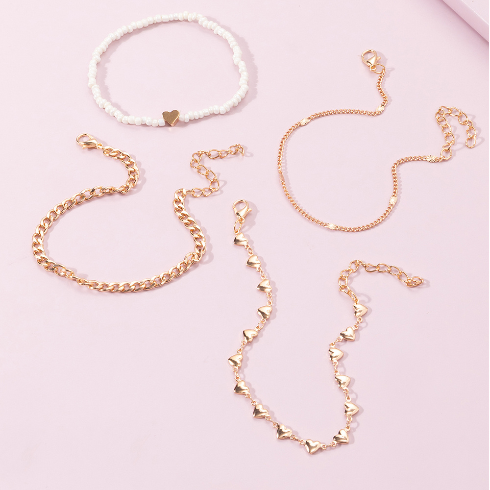 MultiLayer Metal Heart & Bead Decor Anklet