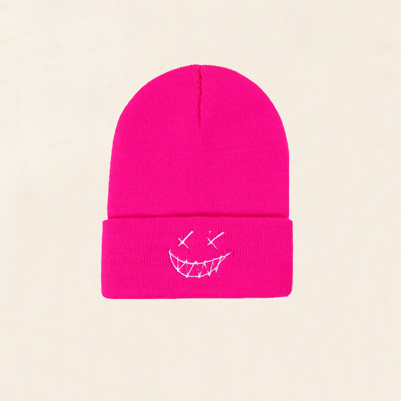 Smiling Face Embroidered Knit Hat Cold Resistant Fleece - Temu