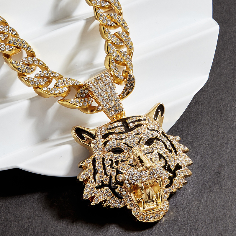 Tiger Head Pendant Cuban Chain Necklace