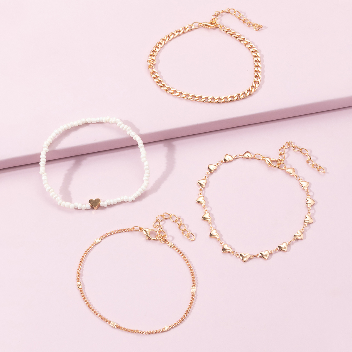 MultiLayer Metal Heart & Bead Decor Anklet