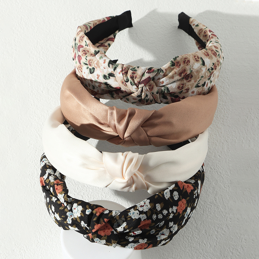 TEMU 4-pack Floral Polyester Headbands For Women, Daisy Print With Tie Knot, Fashion Dress Up Hairbands Set