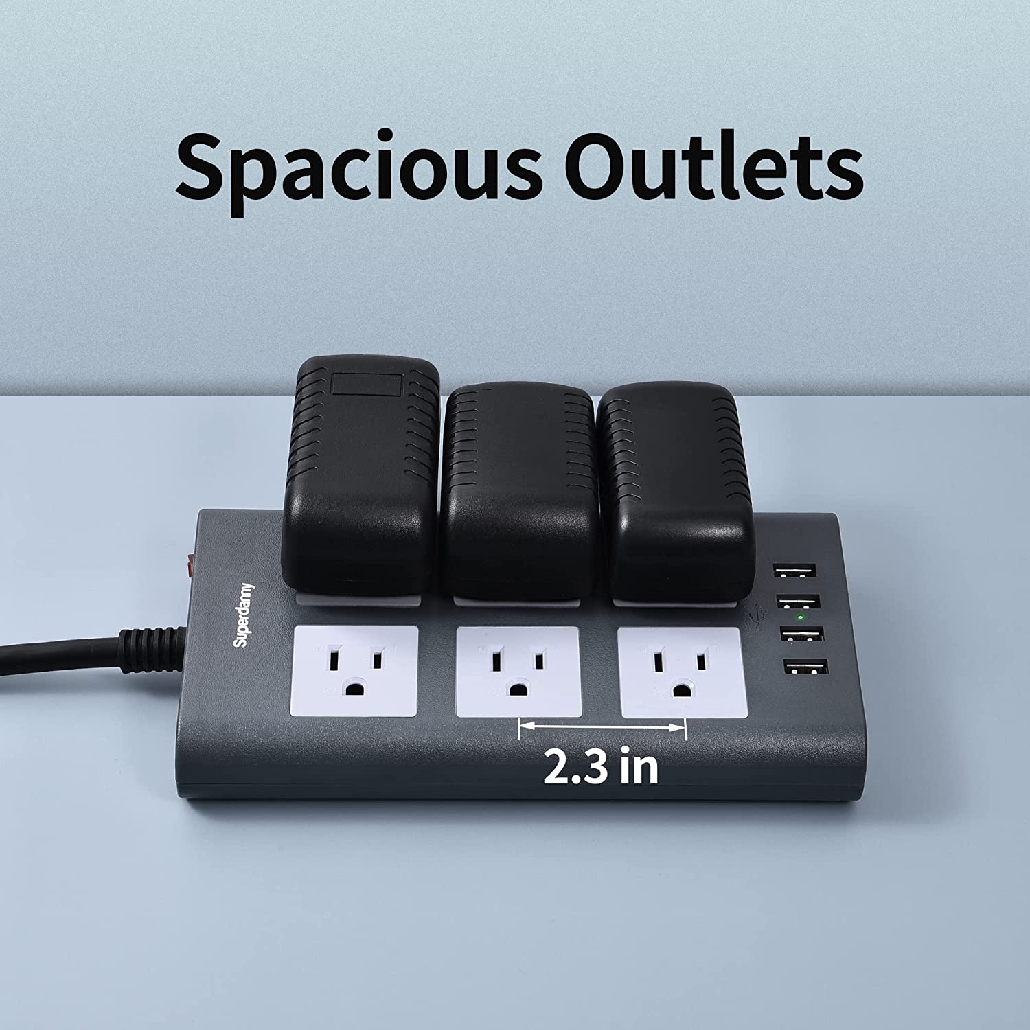 SUPERDANNY 15A Power Strip 6 Outlets 4 USB Ports 10FT Long MDL S P 0065 W6A4U