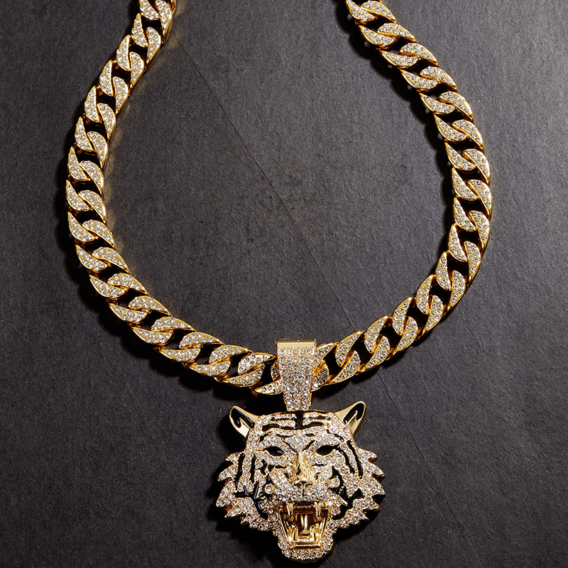 Tiger Head Pendant Cuban Chain Necklace