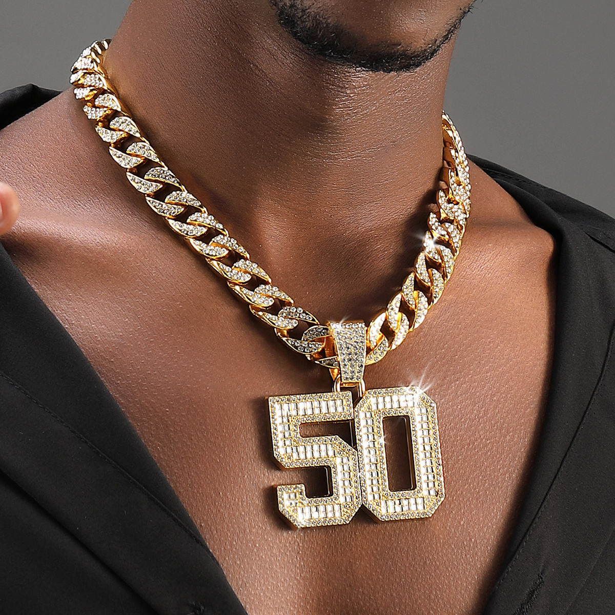 Pendant Necklace for Men,Ice Out Chain Hip Hop Jewelry Gold Necklace with 50  Cent Sign 30 inch : Amazon.ca: Clothing, Shoes & Accessories