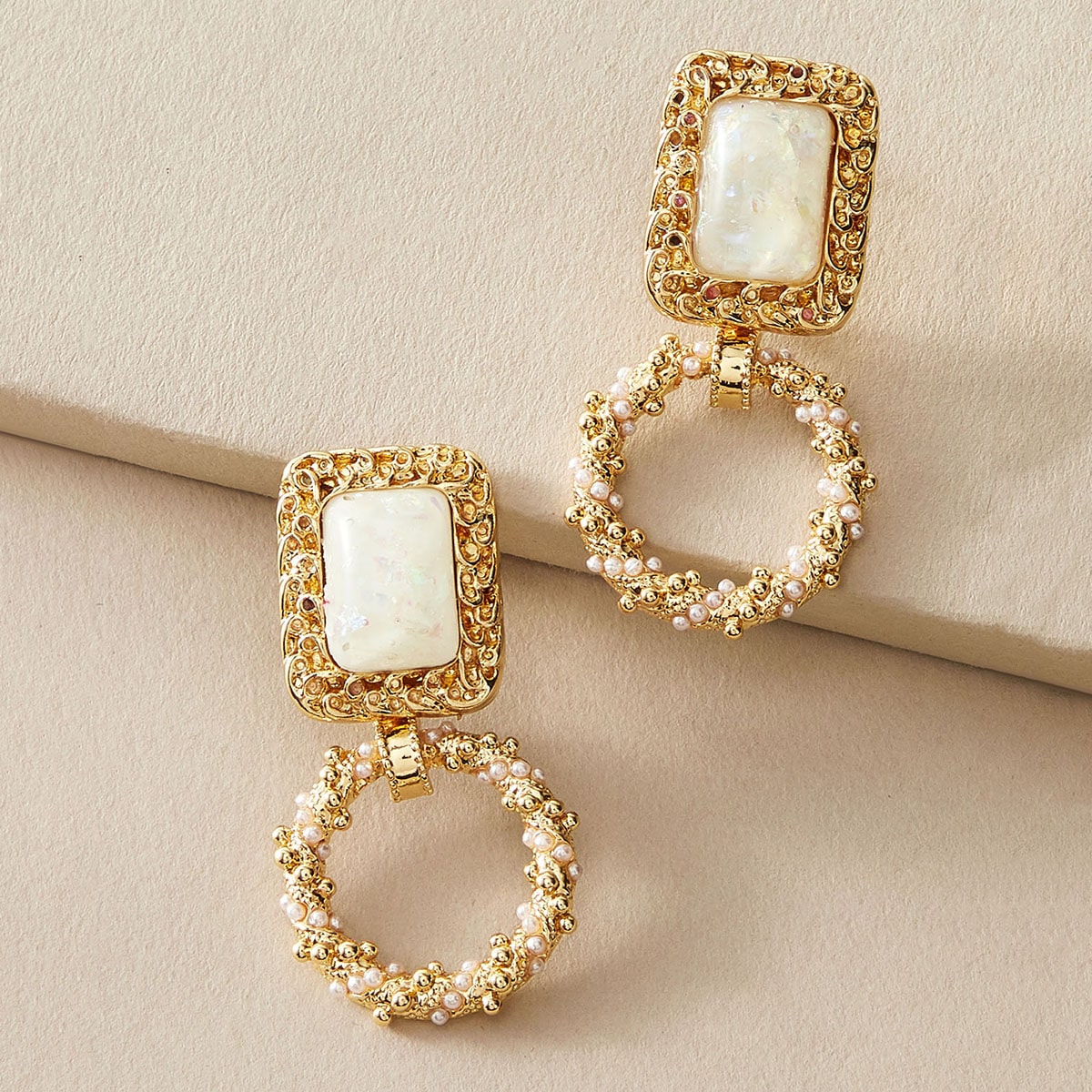1pair Textured Square Drop Earrings for Women