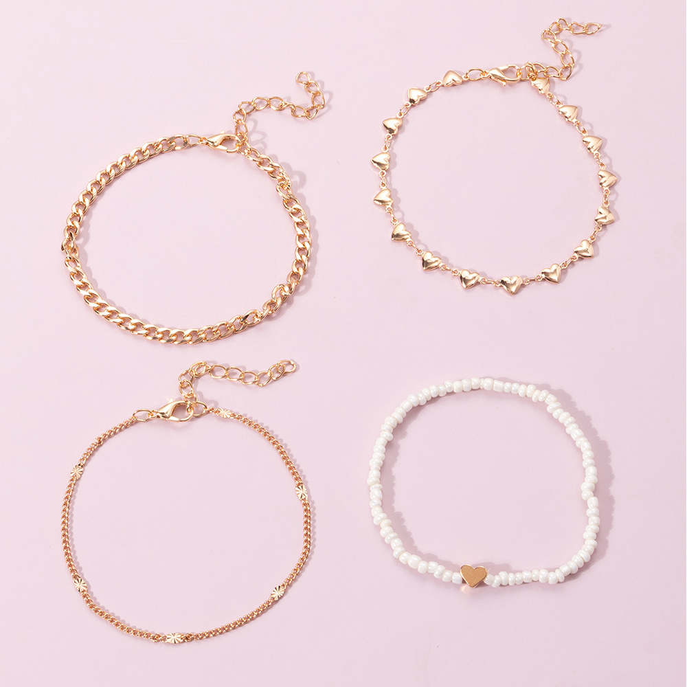 MultiLayer Metal Heart & Bead Decor Anklet
