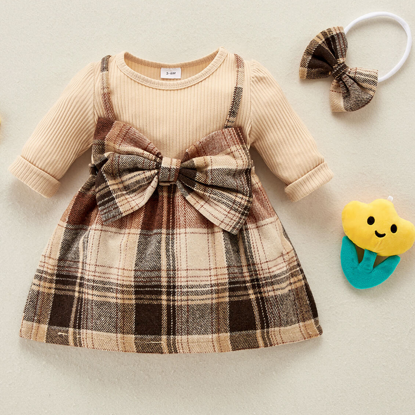 Adorable Christmas Outfit For Baby Girl: Plaid Print Dress & Headband Set