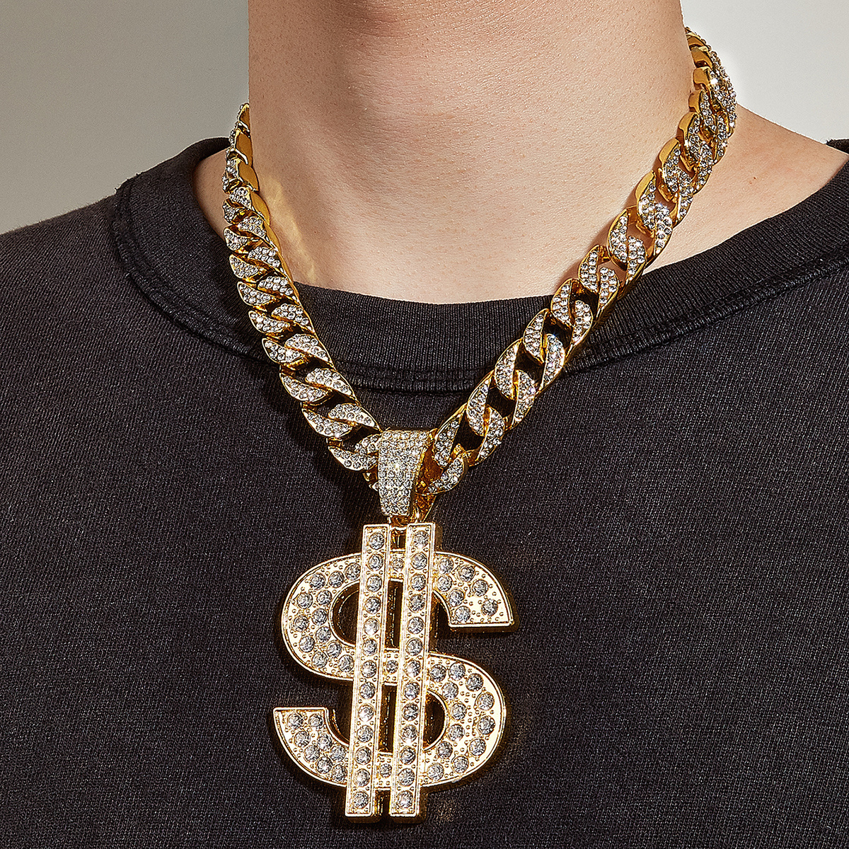 Big Dollar Pendant Cuban Chain Necklace