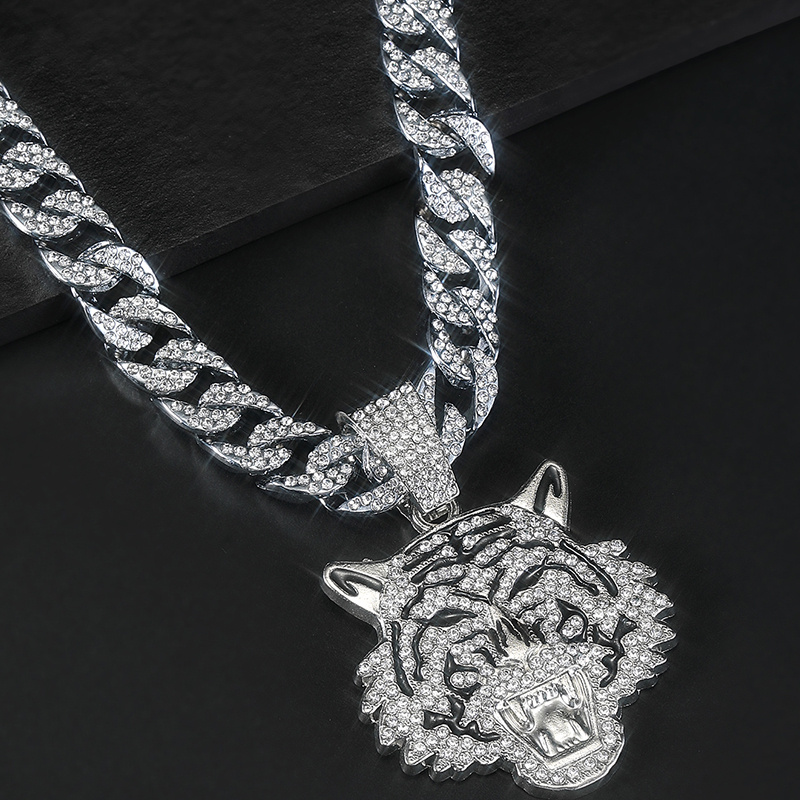 Tiger Head Pendant Cuban Chain Necklace