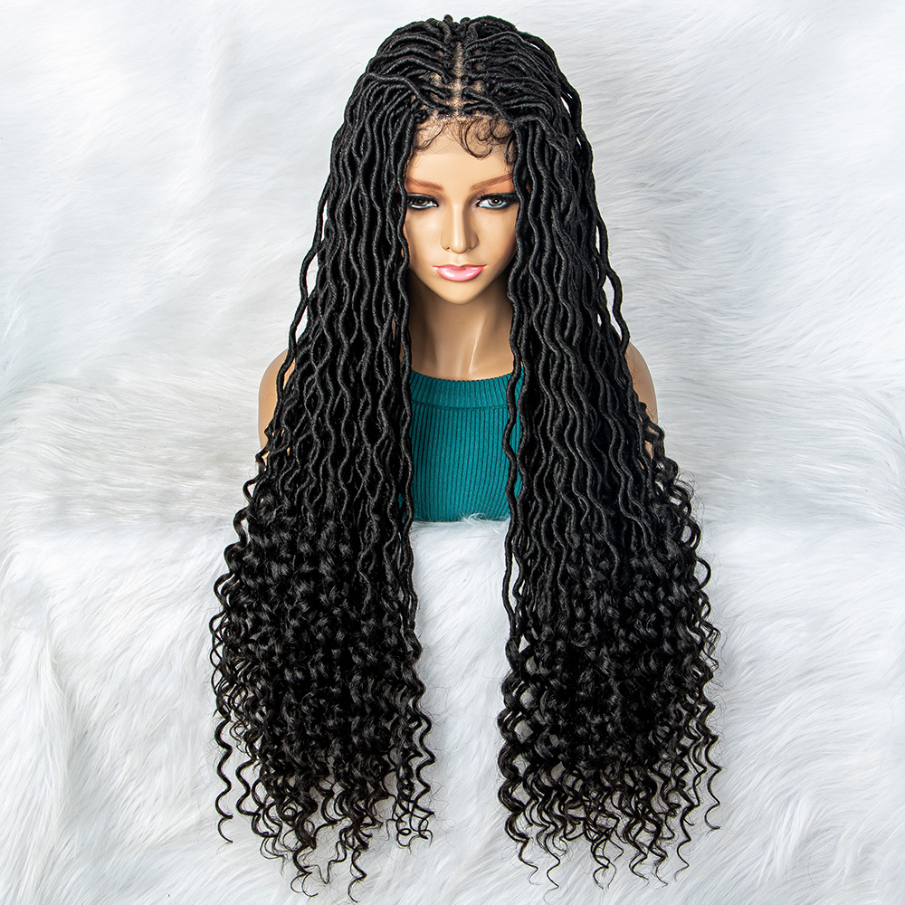 Youthfee 26”13X4 HD Lace Front Braided Curly Wigs for Women Cornrow Braided  Wig Half Braid Half Curly Synthetic Lace Frontal Braid Wig with Baby Hair