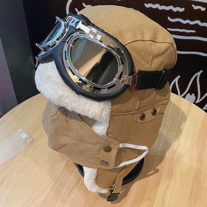 Acheter Chapeau de trappeur thermique d'hiver avec lunettes, casquette de  masque de Ski coupe-vent pour cyclisme d'hiver