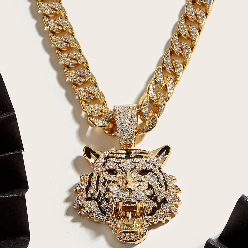 Tiger Head Pendant Cuban Chain Necklace