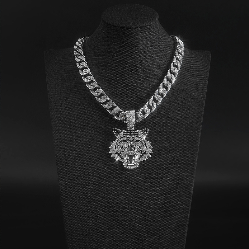 Tiger Head Pendant Cuban Chain Necklace