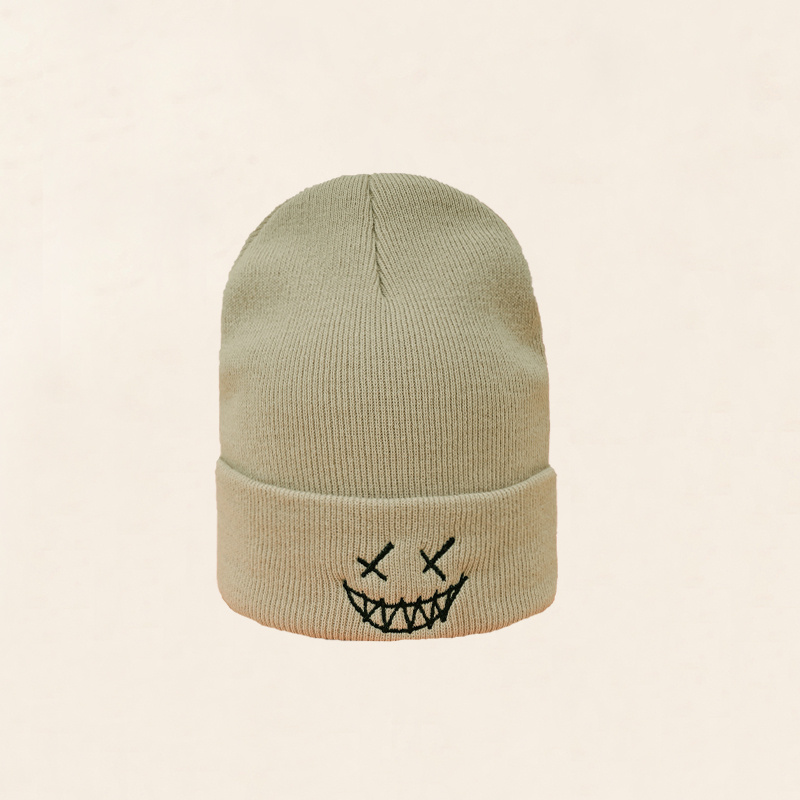 Smiling Face Embroidered Knit Hat Cold Resistant Fleece - Temu