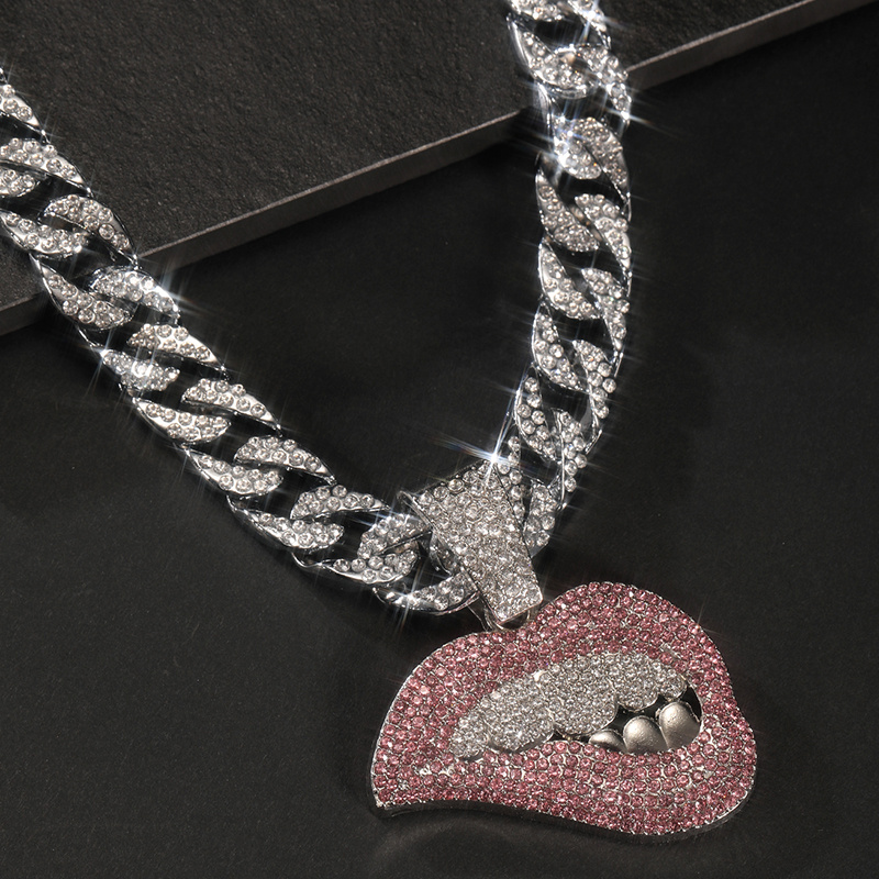 Pink Lips Pendant Cuban Chain Necklace