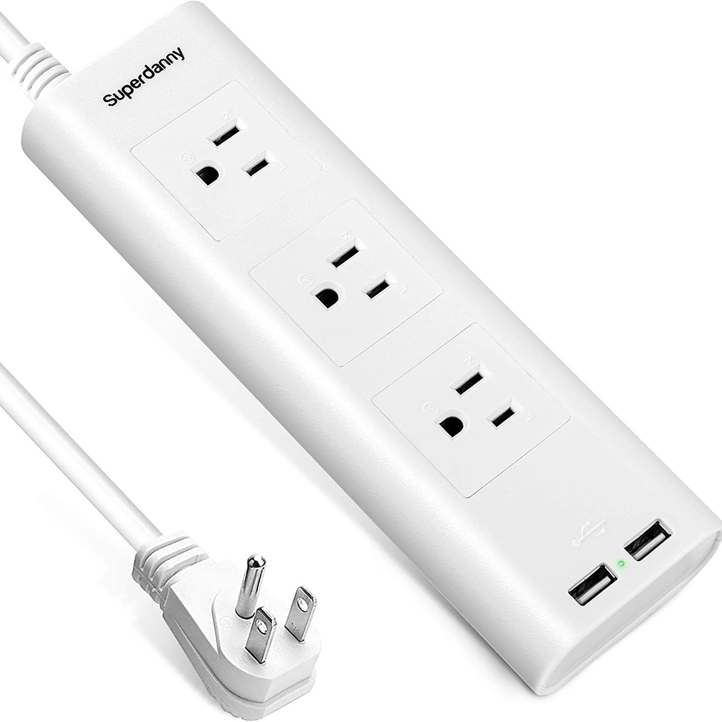 SUPERDANNY 3 Outlets 2 USB Ports Power Strip 10ft Long Cord MDL TP FA2U3S