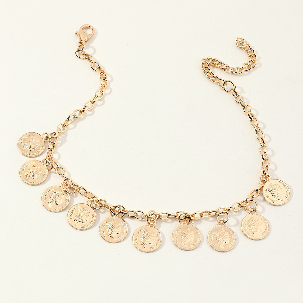 Figure Engrave Round Charm Anklet - Temu