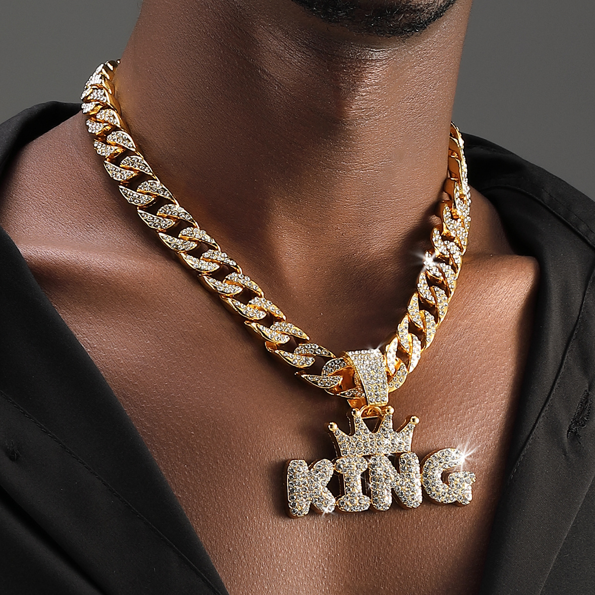Crown KING Pendant with Cuban Chain Necklace