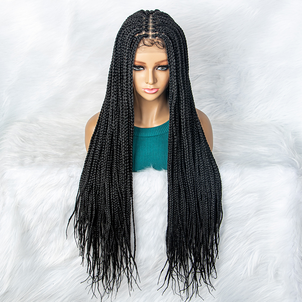 Long Box Braid Wig Synthetic Lace Front Wig Micro Braids - Temu