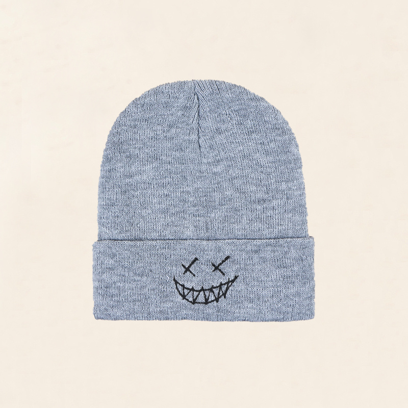 Smiling Face Embroidered Knit Hat Cold Resistant Fleece - Temu