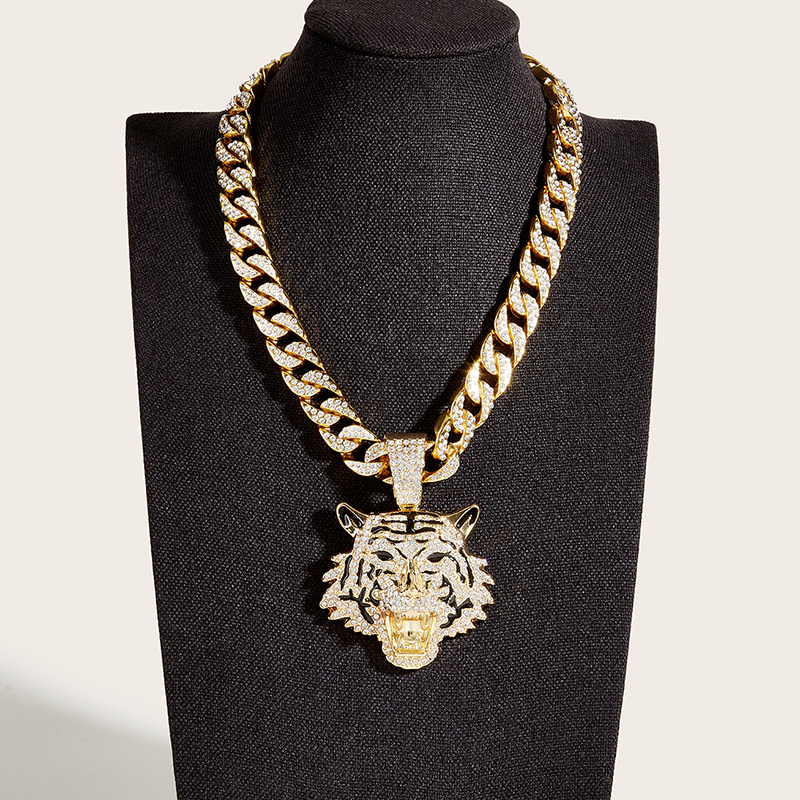 Tiger Head Pendant Cuban Chain Necklace