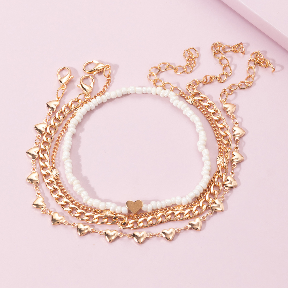 MultiLayer Metal Heart & Bead Decor Anklet