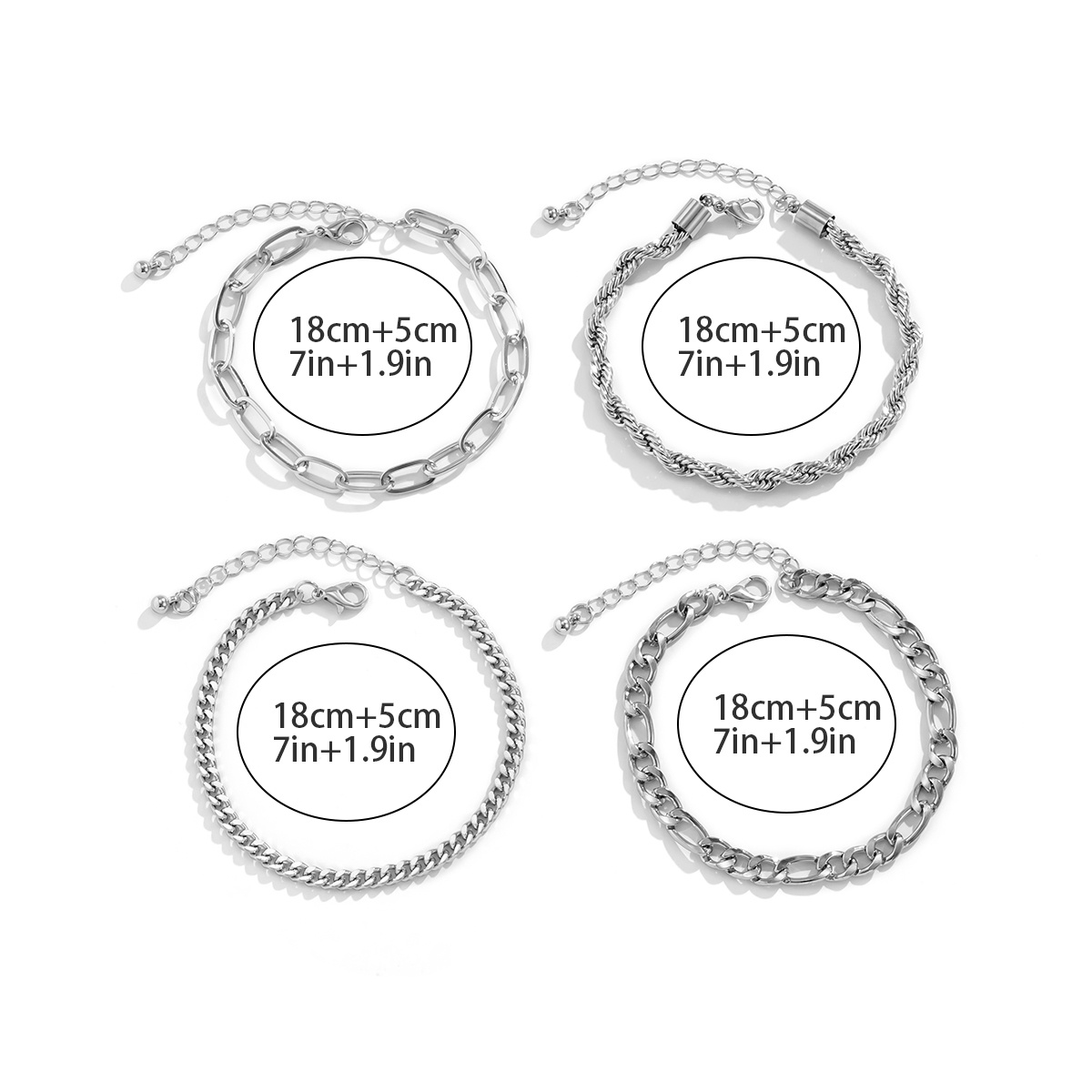 4pcs Men's Casual Street Chain Bracelets