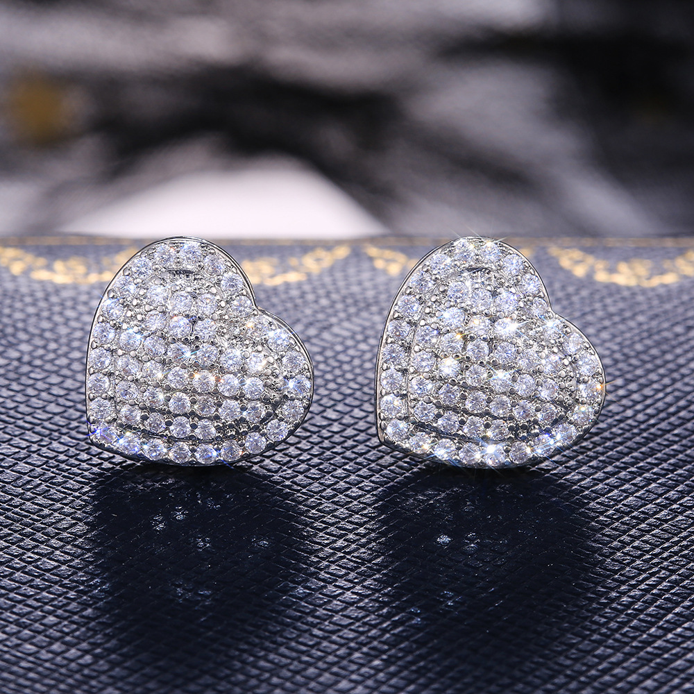 Romantic Heart Shaped Micro Inlay Zircon Stud Earrings