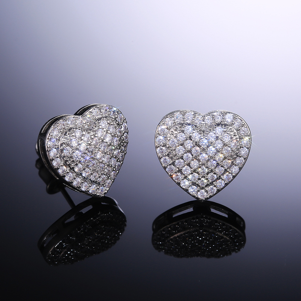 Romantic Heart Shaped Micro Inlay Zircon Stud Earrings