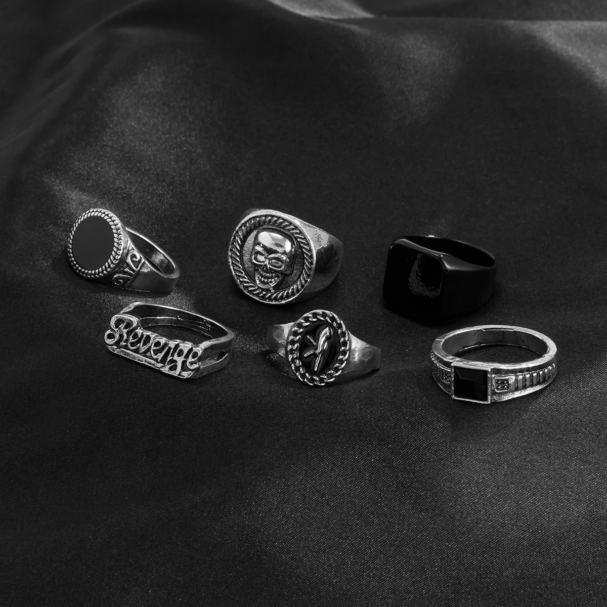 6pcs Vintage Exaggerated Suit Rings for Men