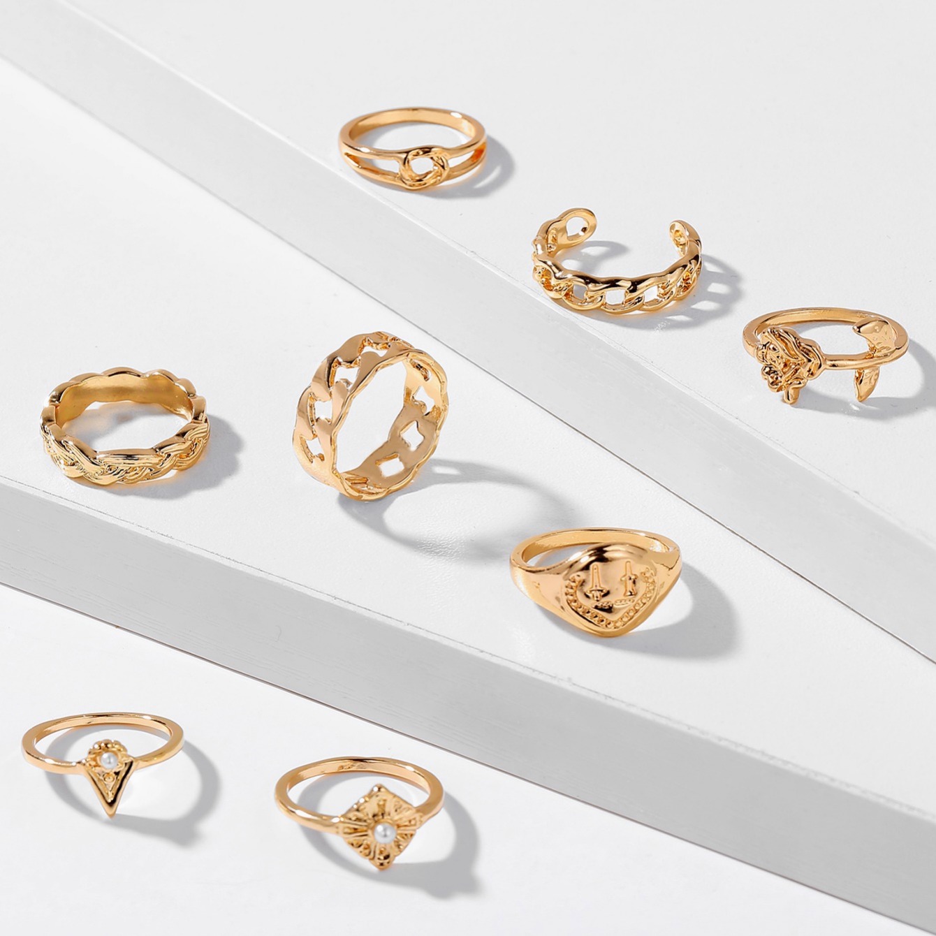 Vintage Golden Color Flower Pattern Knuckle Stackable Rings - Temu Canada