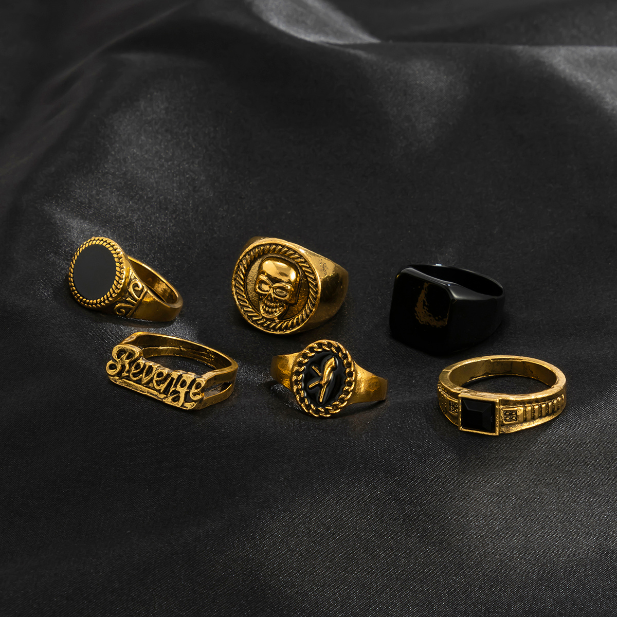 6pcs Vintage Exaggerated Suit Rings for Men