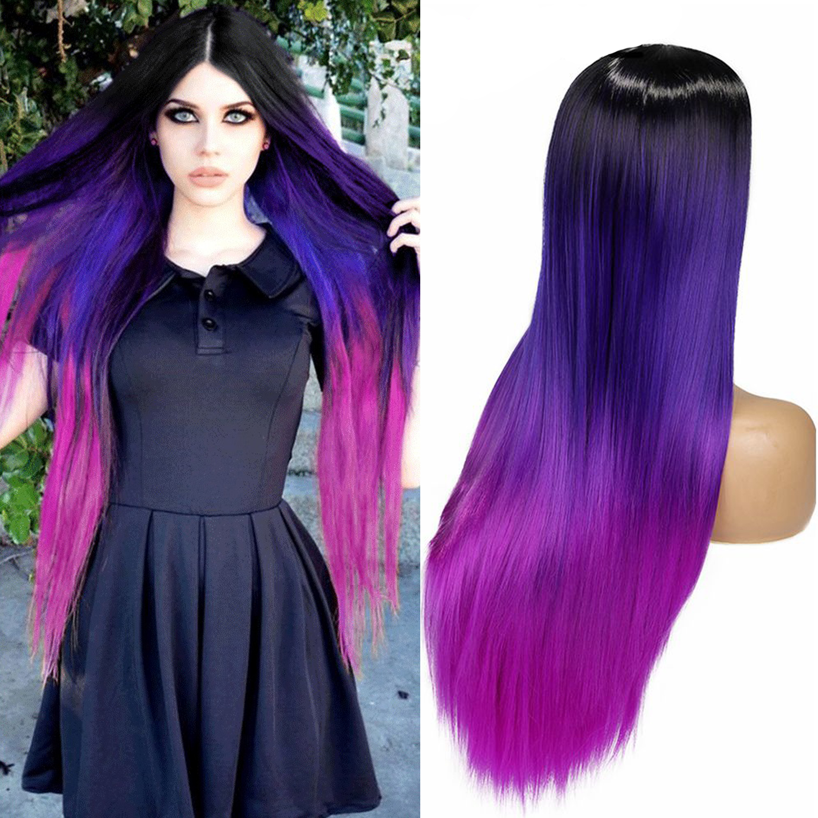 black to purple to blue ombre hair