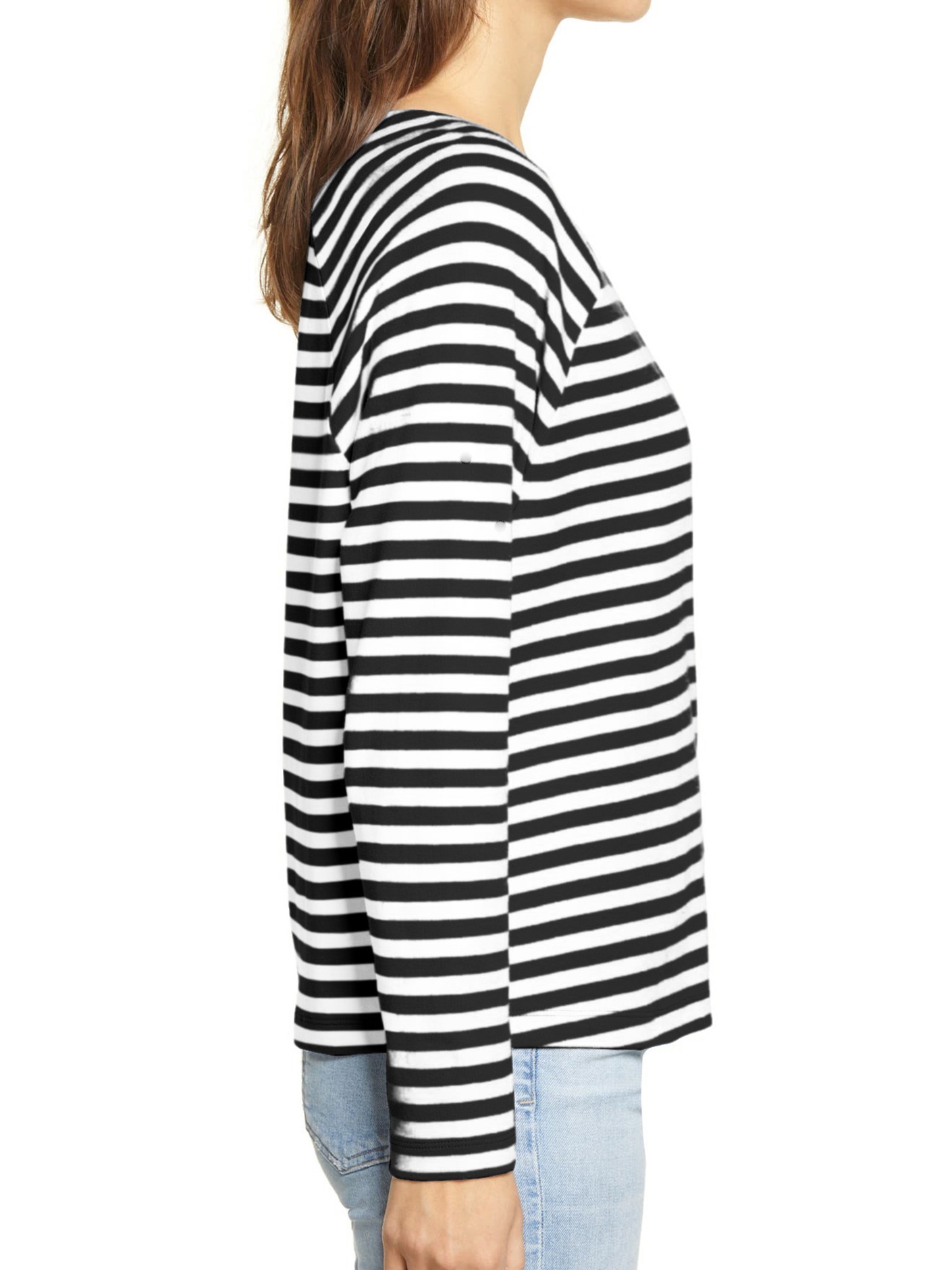 Black Long Sleeved Undershirt Women Womens Fashion Top Casual Loose Striped  Round Neck Long Sleeve T Shirt