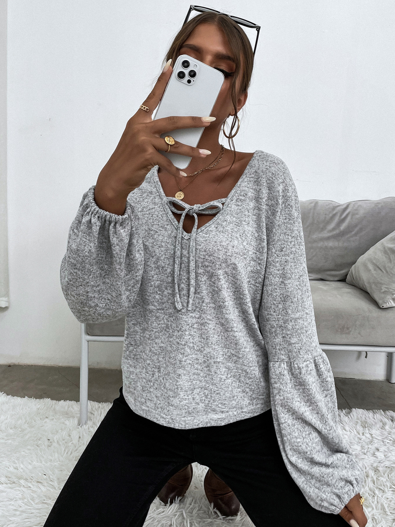 Langarm V ausschnitt T shirt Off Shoulder Pullover Tunika Temu