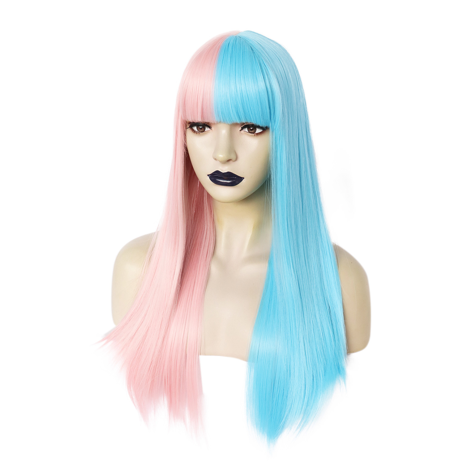 Fashion Long Half Blue Synthetic Wig Bangs Women Temu New Zealand