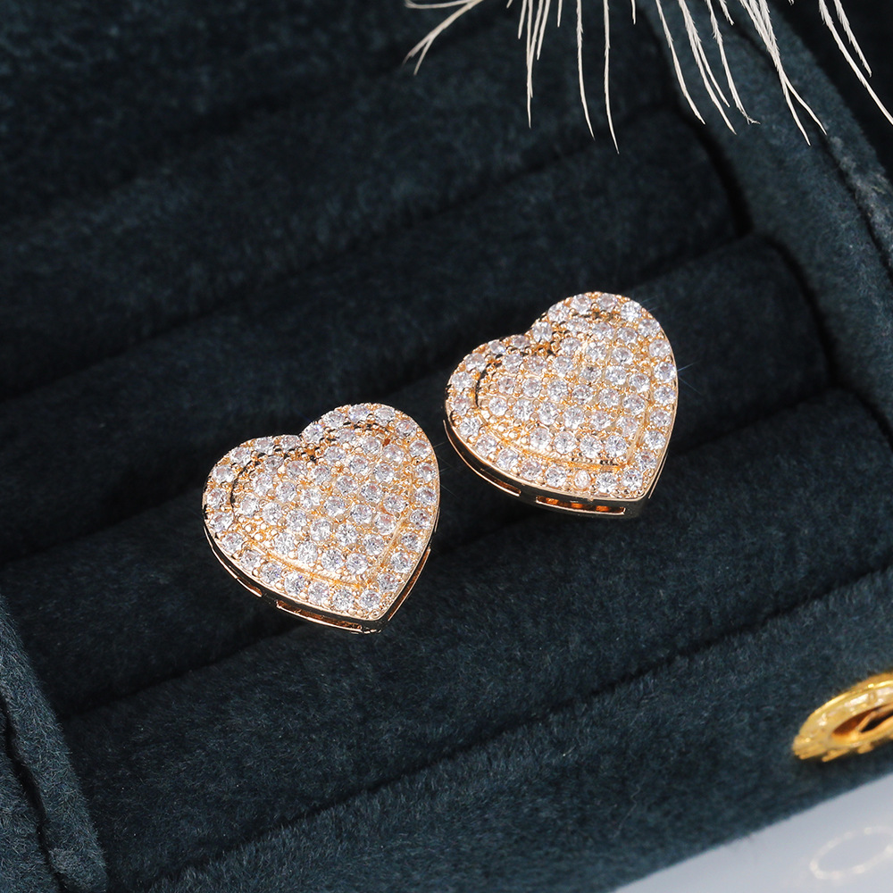 Romantic Heart Shaped Micro Inlay Zircon Stud Earrings