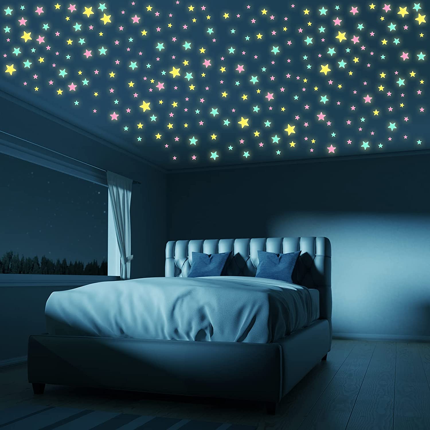 Glow in The Dark Stars - Glow Stars Stickers for Ceiling,Self Adhesive 3D  Glowing Stars and Moon for Starry Sky,Wall Decals for Kids Rooms,Wall