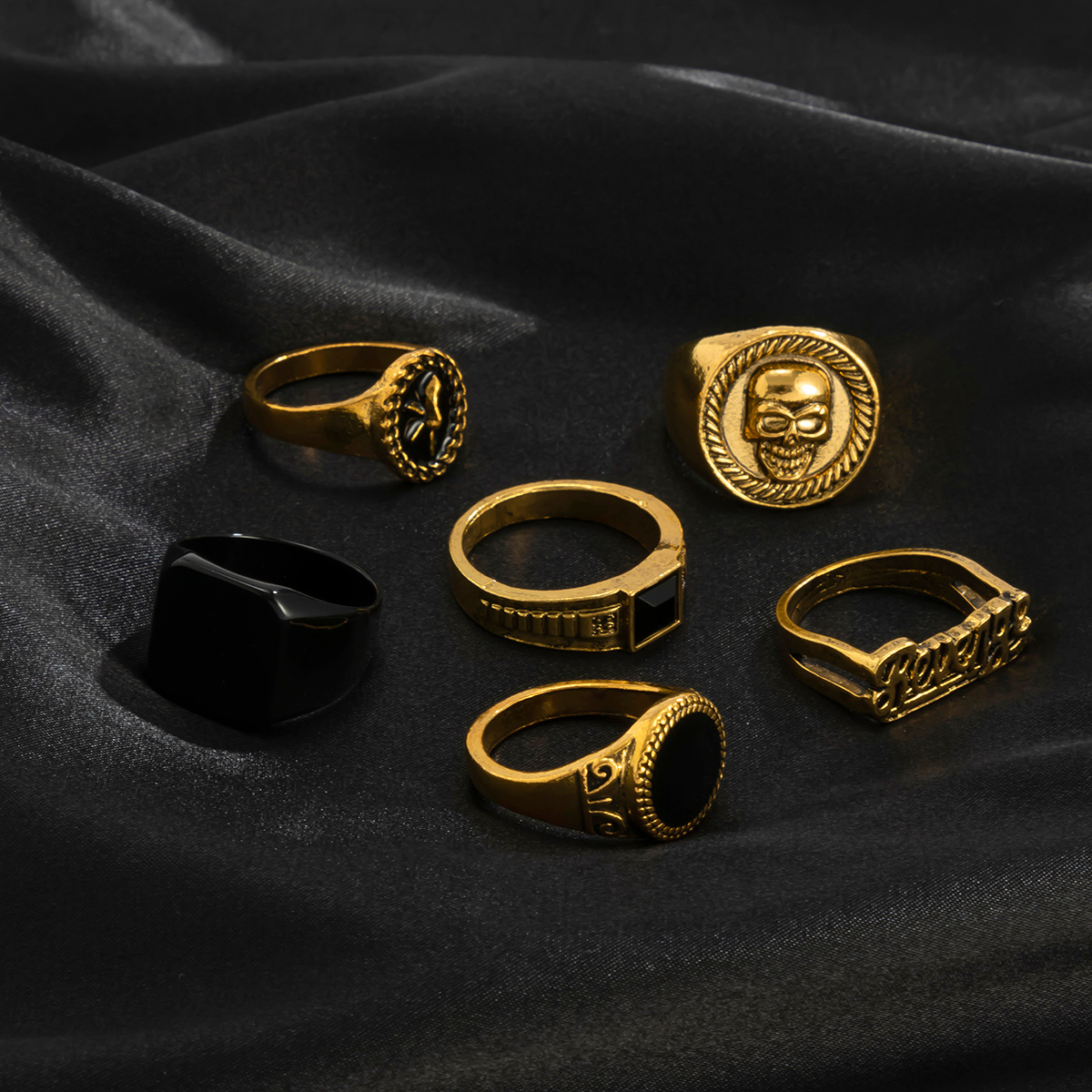 6pcs Vintage Exaggerated Suit Rings for Men