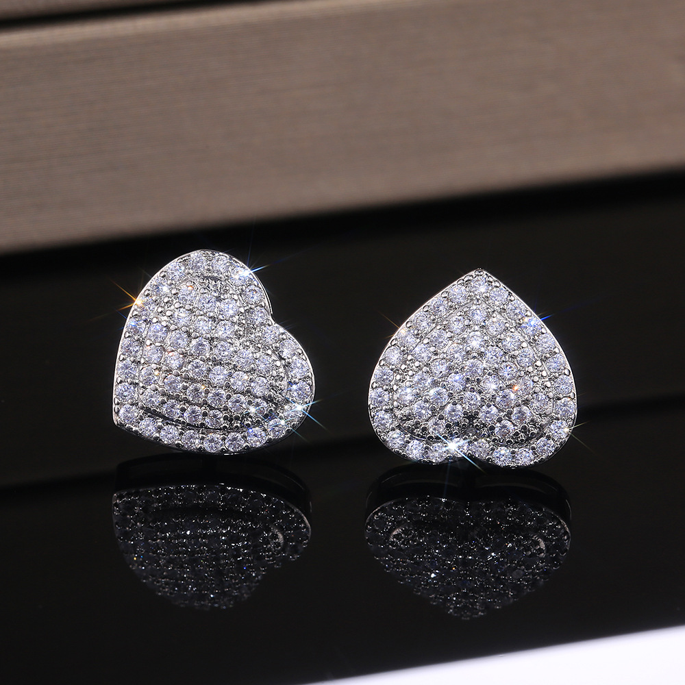 Romantic Heart Shaped Micro Inlay Zircon Stud Earrings