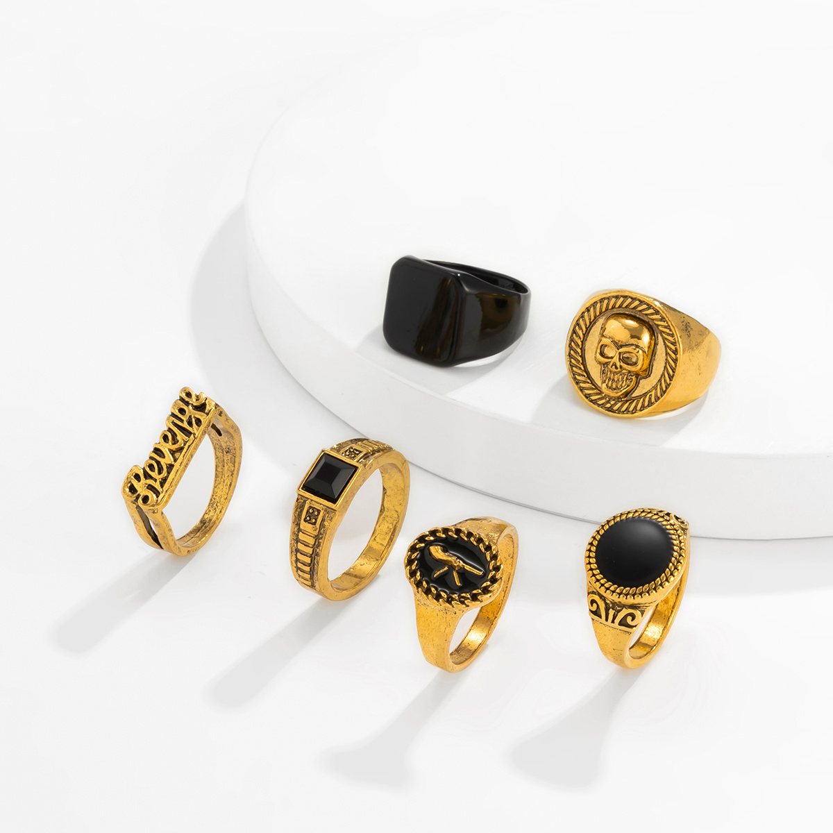 6pcs Vintage Exaggerated Suit Rings for Men